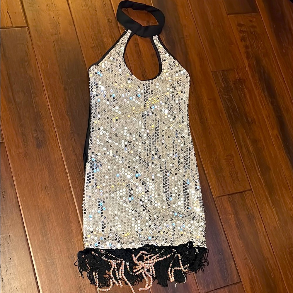 Sequin Halter Costume Dress with Fringe size XS